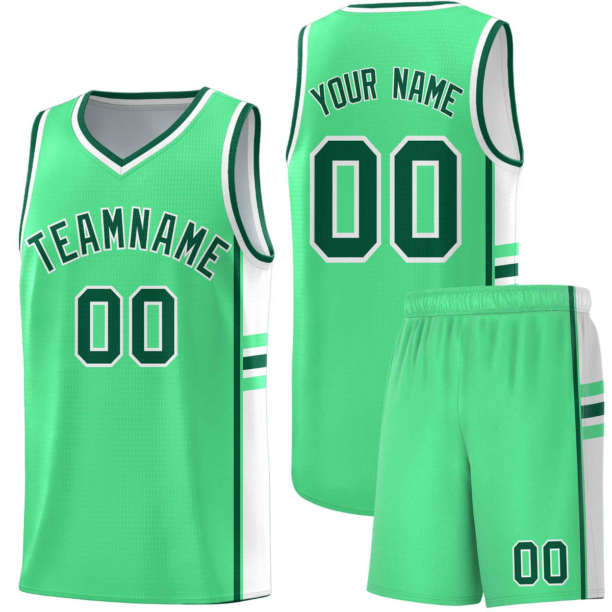 Custom Youth Basketball Jersey - Green White Personalized Varsity Two-Tone Uniform