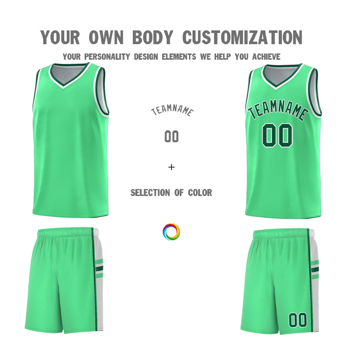 Custom Youth Basketball Jersey - Green White Personalized Varsity Two-Tone Uniform