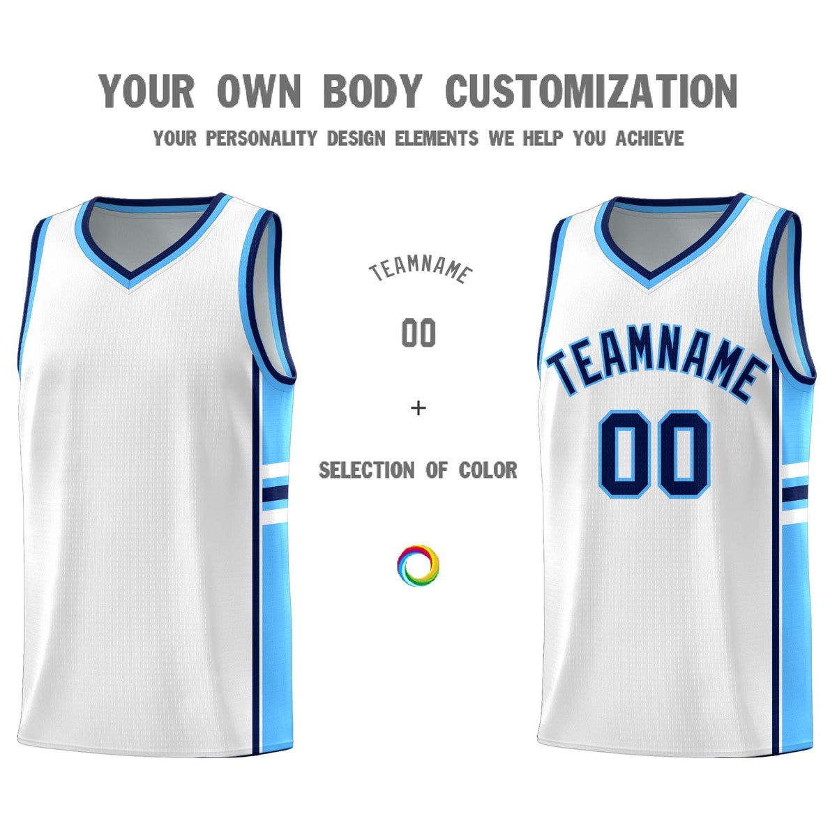 Custom Youth Basketball Jersey - White Powder Blue Two-Tone Varsity Jersey Set
