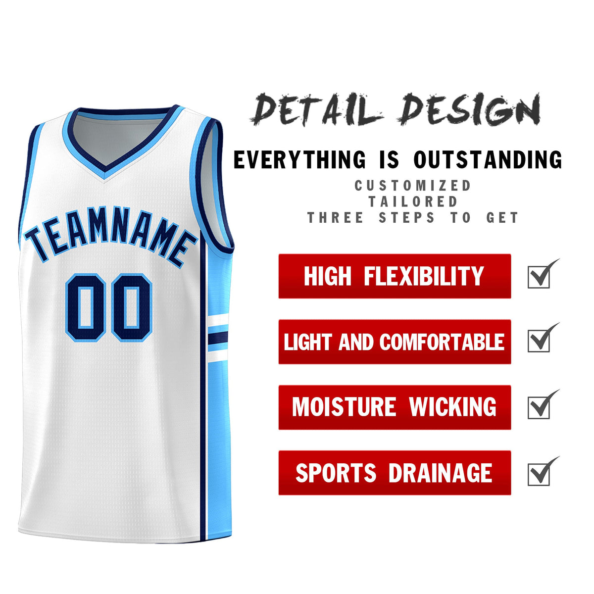 Custom Youth Basketball Jersey - White Powder Blue Two-Tone Varsity Jersey Set