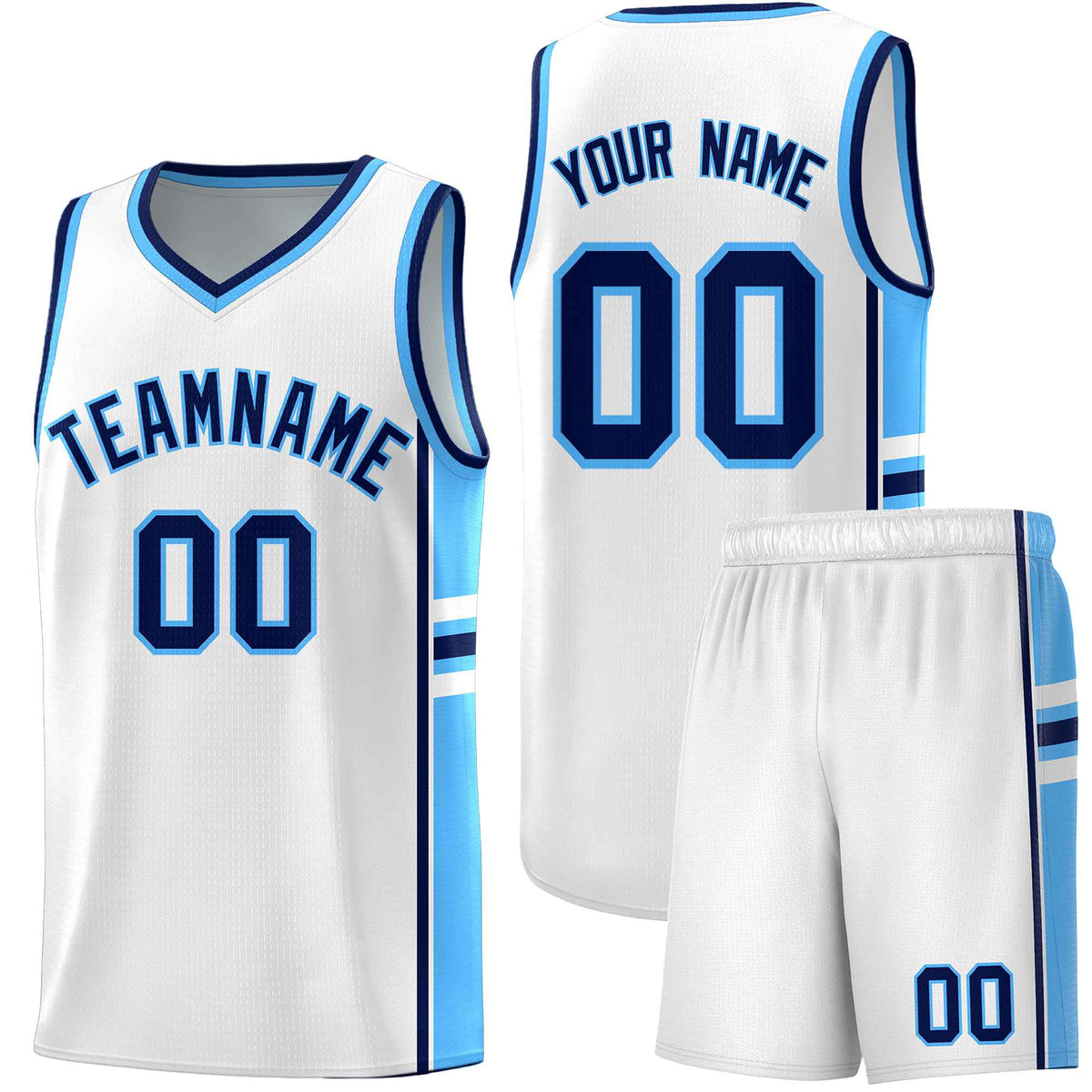 Custom Youth Basketball Jersey - White Powder Blue Two-Tone Varsity Jersey Set