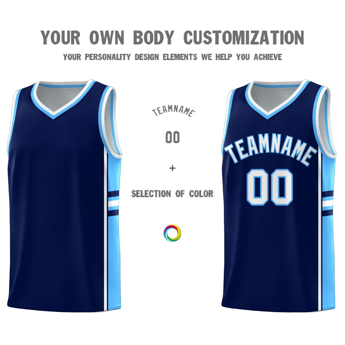 Custom Youth Basketball Jersey - Navy Powder Blue Two-Tone Classic Varsity Uniform