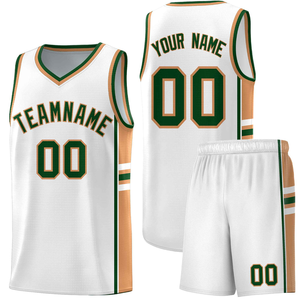 Custom Youth Basketball Jersey - White Buckskin Brown Two-Tone Varsity Jersey Set
