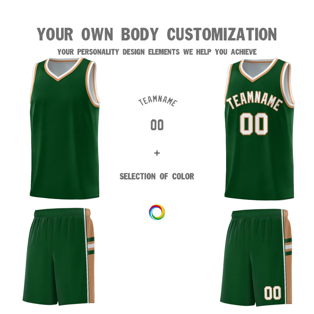 Custom Youth Basketball Jersey - Green Buckskin Brown Two-Tone Classic Varsity Uniform