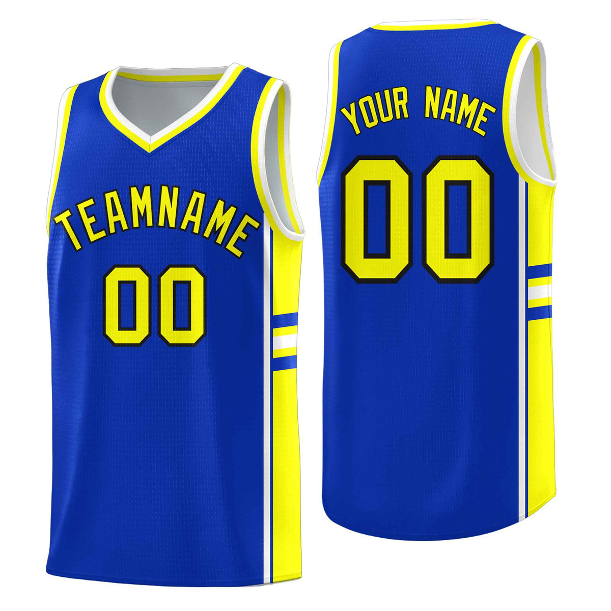 Custom Youth Basketball Jersey - Royal Fluorescent Yellow Two-Tone Classic Varsity Uniform