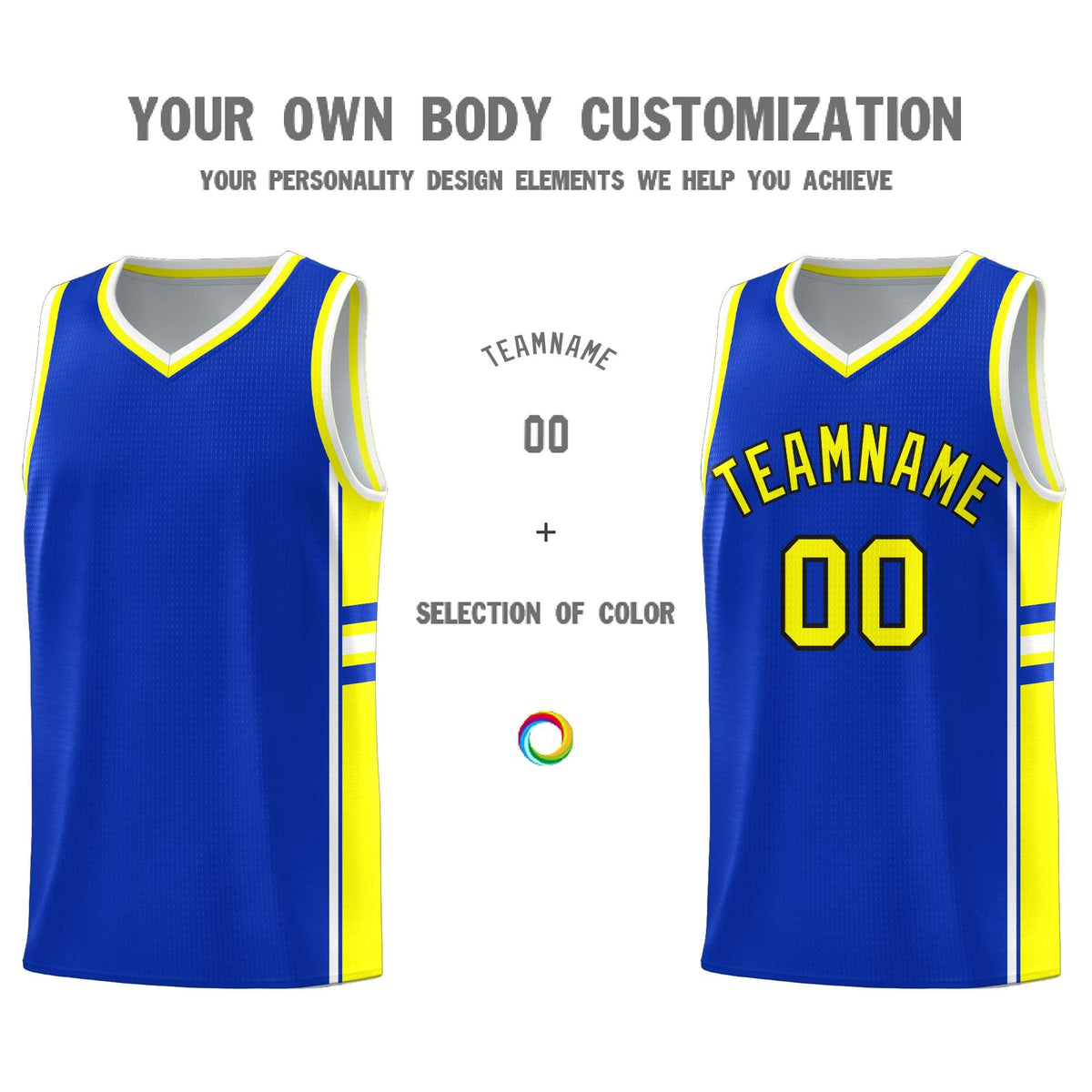 Custom Youth Basketball Jersey - Royal Fluorescent Yellow Two-Tone Classic Varsity Uniform
