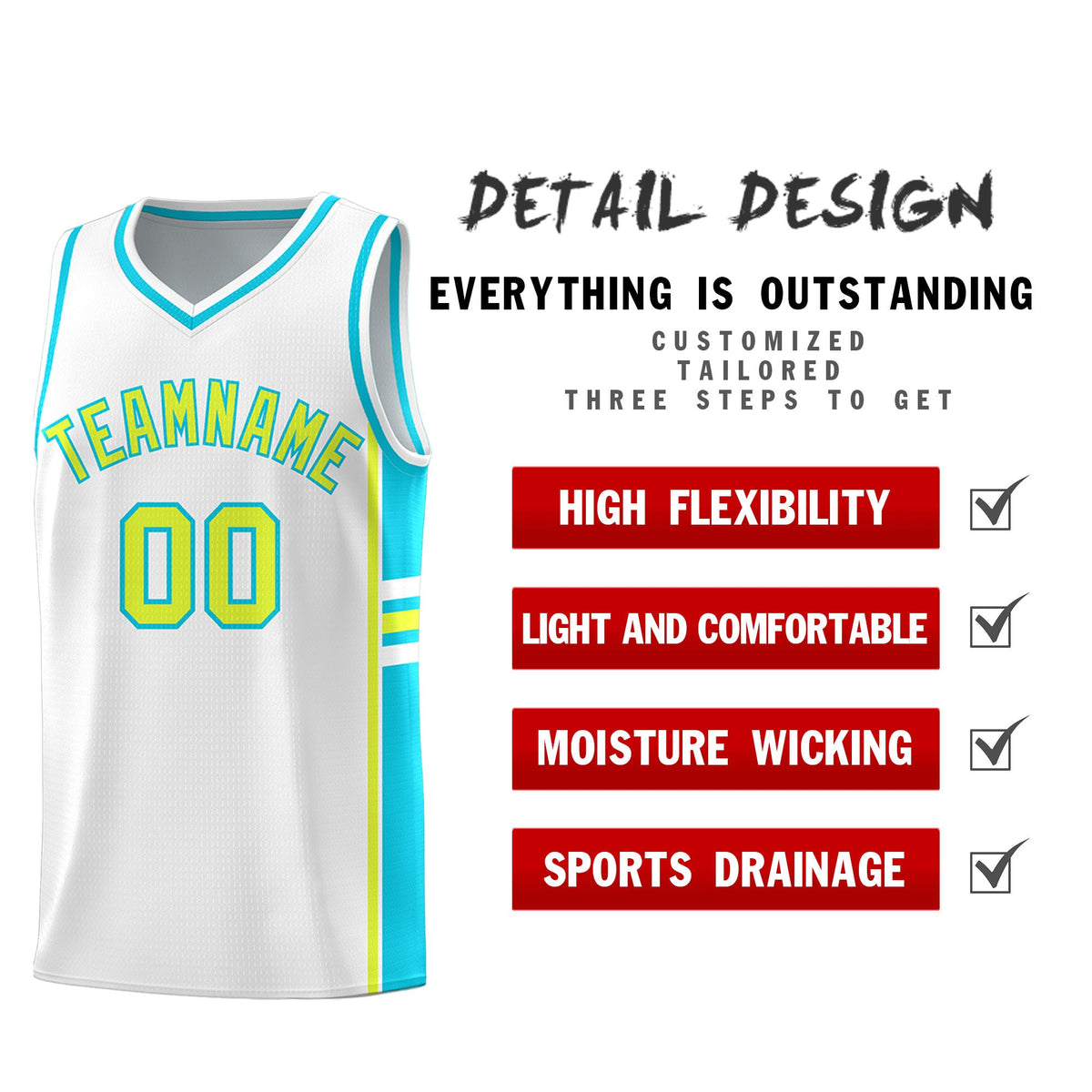 Custom Youth Basketball Jersey - White Sky Blue Two-Tone Varsity Jersey Set