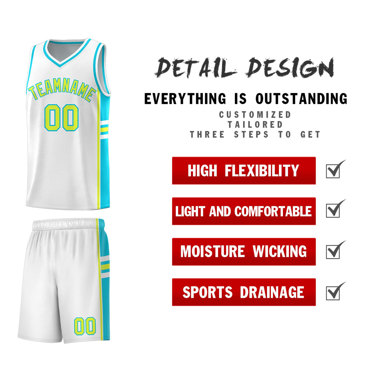Custom Youth Basketball Jersey - White Sky Blue Two-Tone Varsity Jersey Set