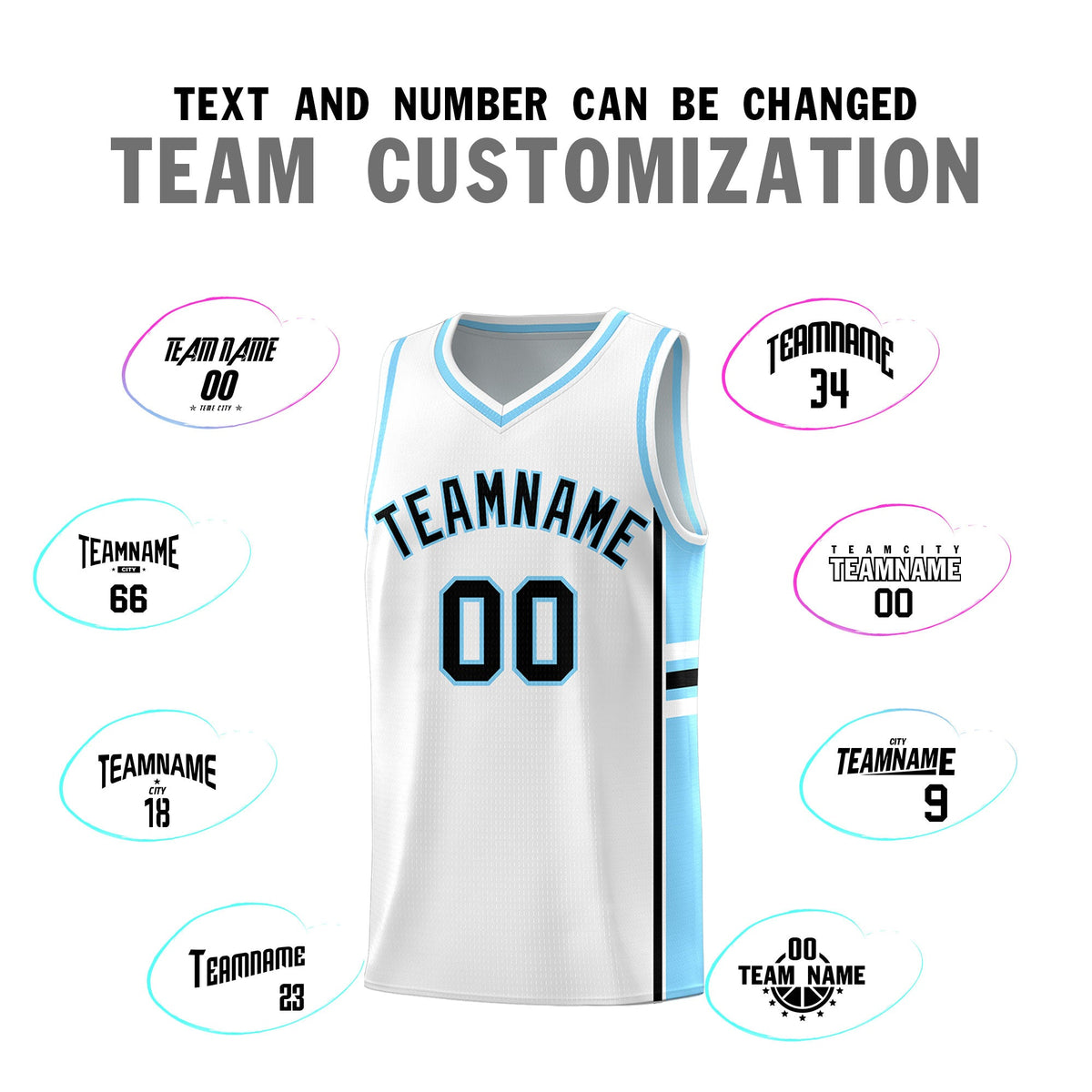 Custom Youth Basketball Jersey - White Light Blue Two-Tone Varsity Jersey Set