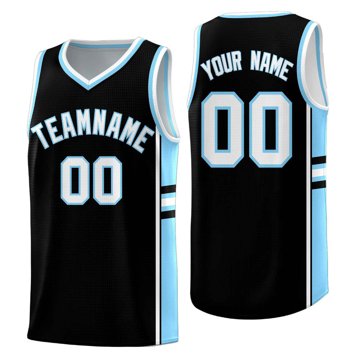 Custom Youth Basketball Jersey - Black Light Blue Two-Tone Classic Varsity Uniform