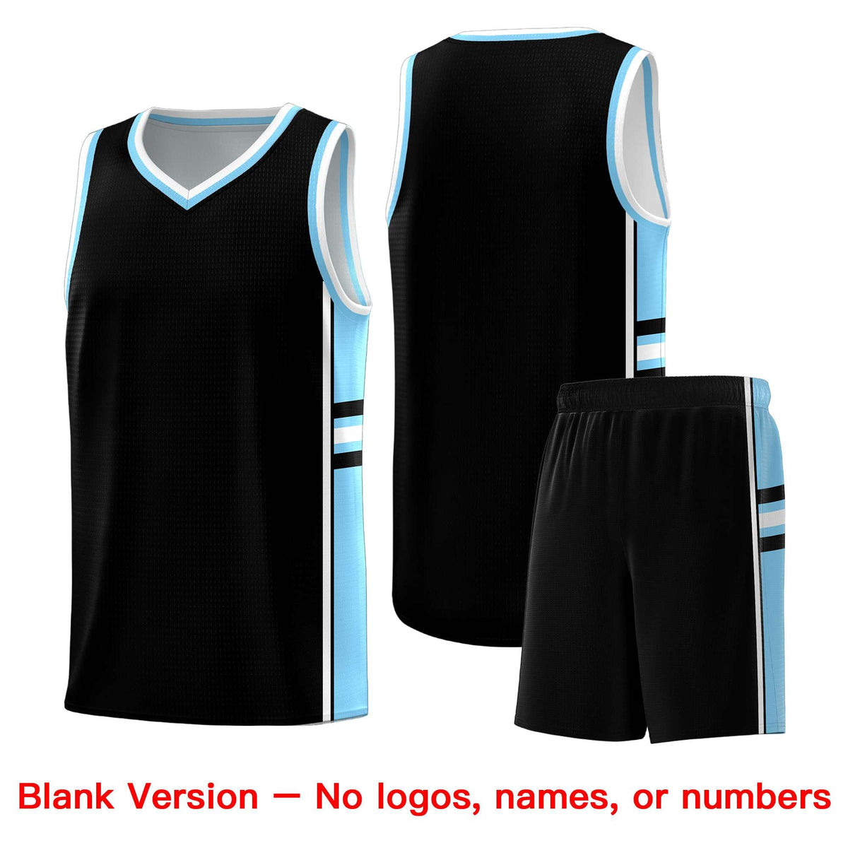 Custom Youth Basketball Jersey - Black Light Blue Two-Tone Classic Varsity Uniform