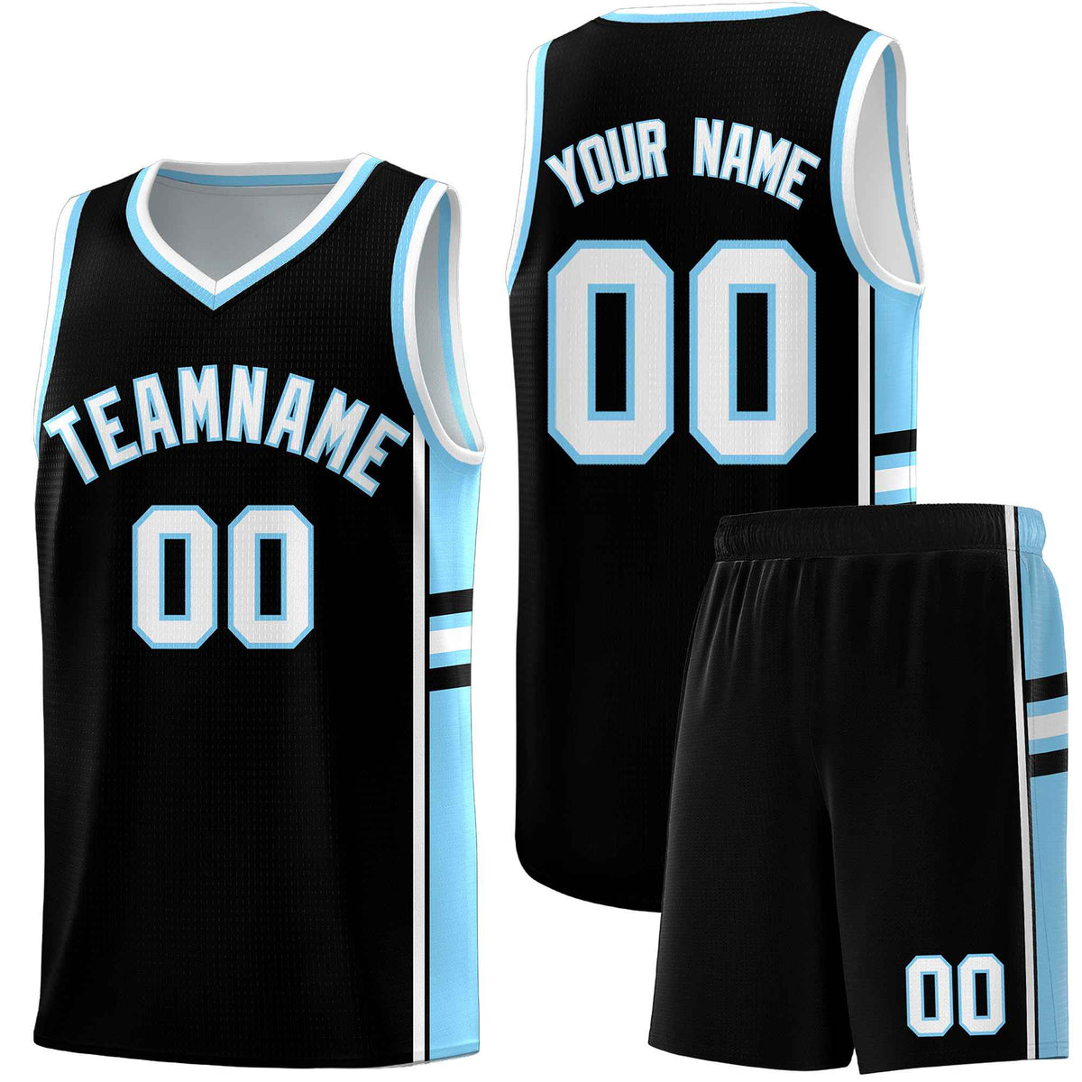 Custom Youth Basketball Jersey - Black Light Blue Two-Tone Classic Varsity Uniform