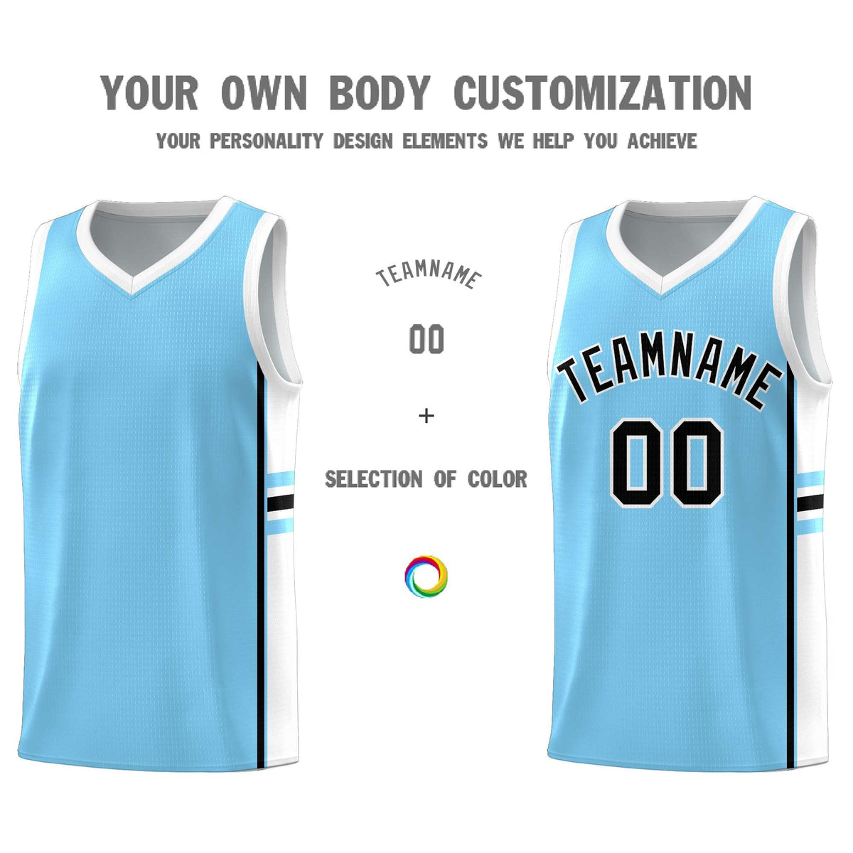 Custom Youth Basketball Jersey - Light Blue White Personalized Varsity Two-Tone Uniform