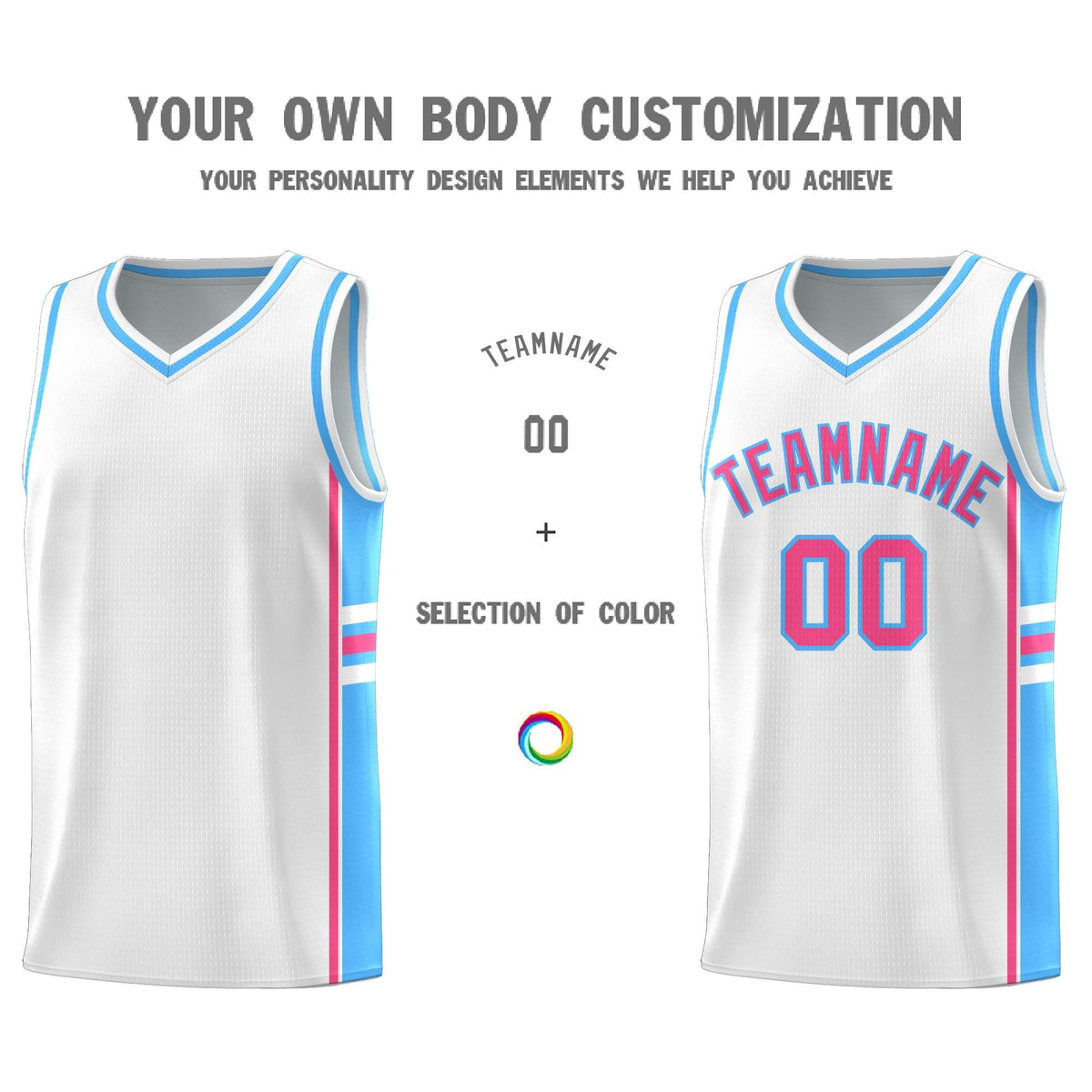 Custom Youth Basketball Jersey - White Powder Blue Two-Tone Varsity Jersey Set