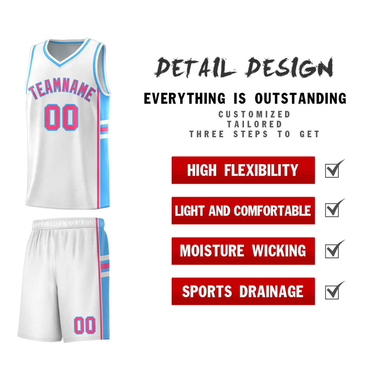 Custom Youth Basketball Jersey - White Powder Blue Two-Tone Varsity Jersey Set