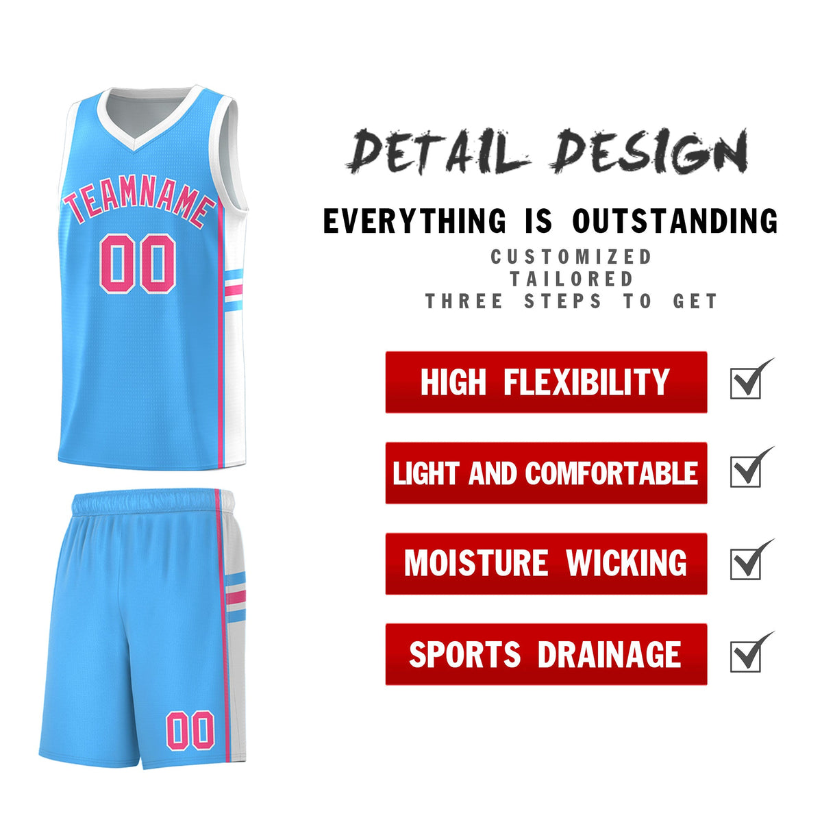 Custom Youth Basketball Jersey - Powder Blue White Personalized Varsity Two-Tone Uniform