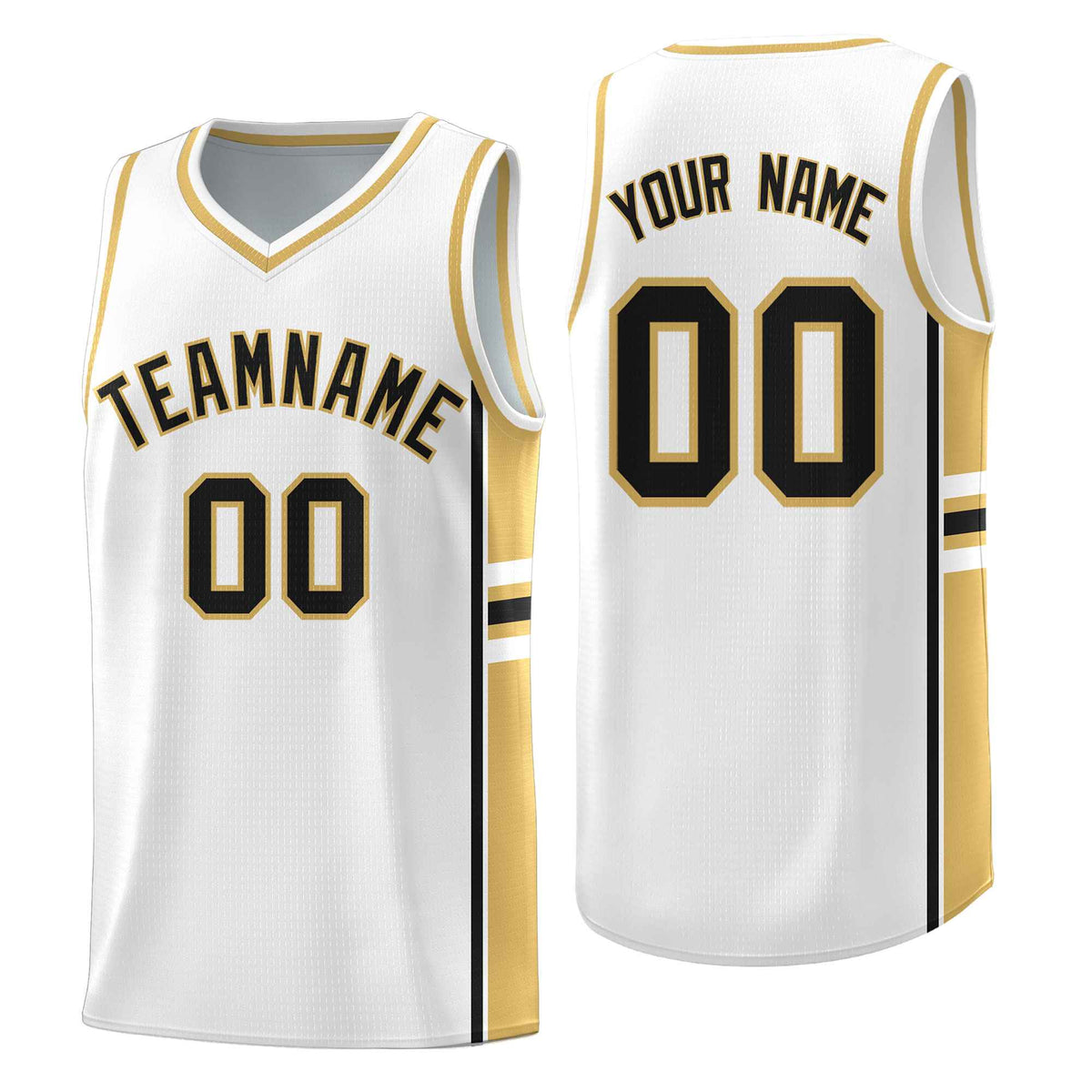 Custom Youth Basketball Jersey - White Old Gold Two-Tone Varsity Jersey Set