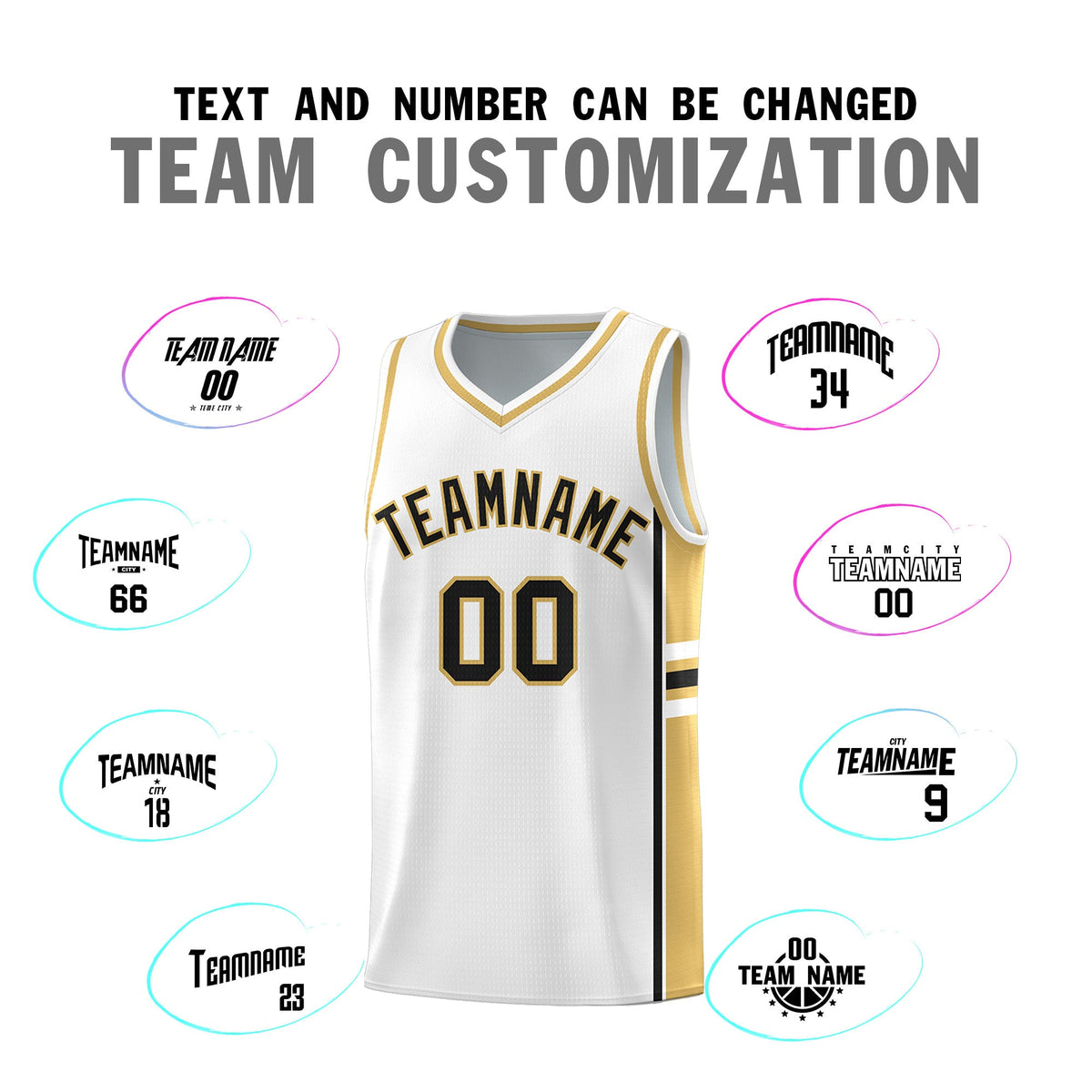 Custom Youth Basketball Jersey - White Old Gold Two-Tone Varsity Jersey Set