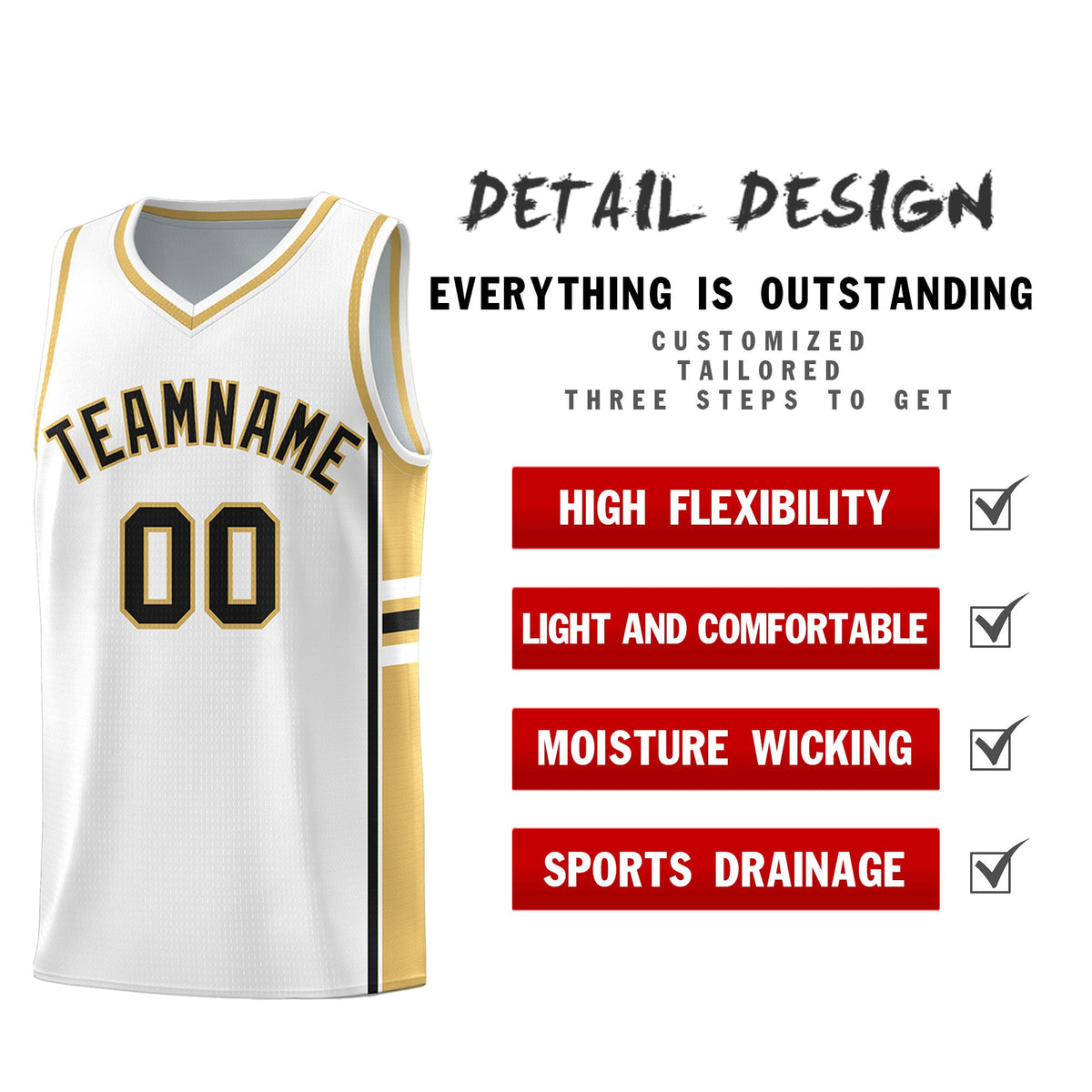Custom Youth Basketball Jersey - White Old Gold Two-Tone Varsity Jersey Set