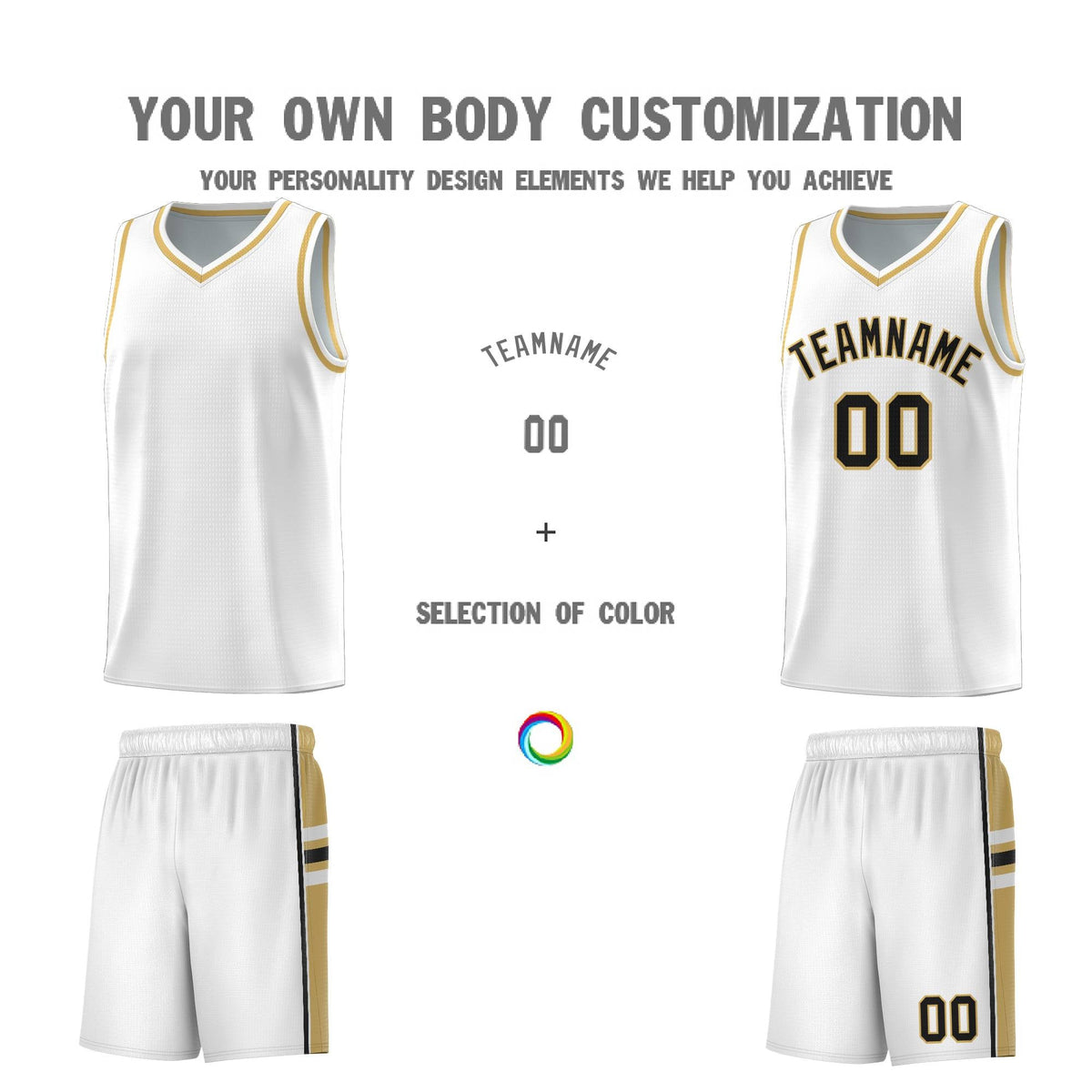 Custom Youth Basketball Jersey - White Old Gold Two-Tone Varsity Jersey Set