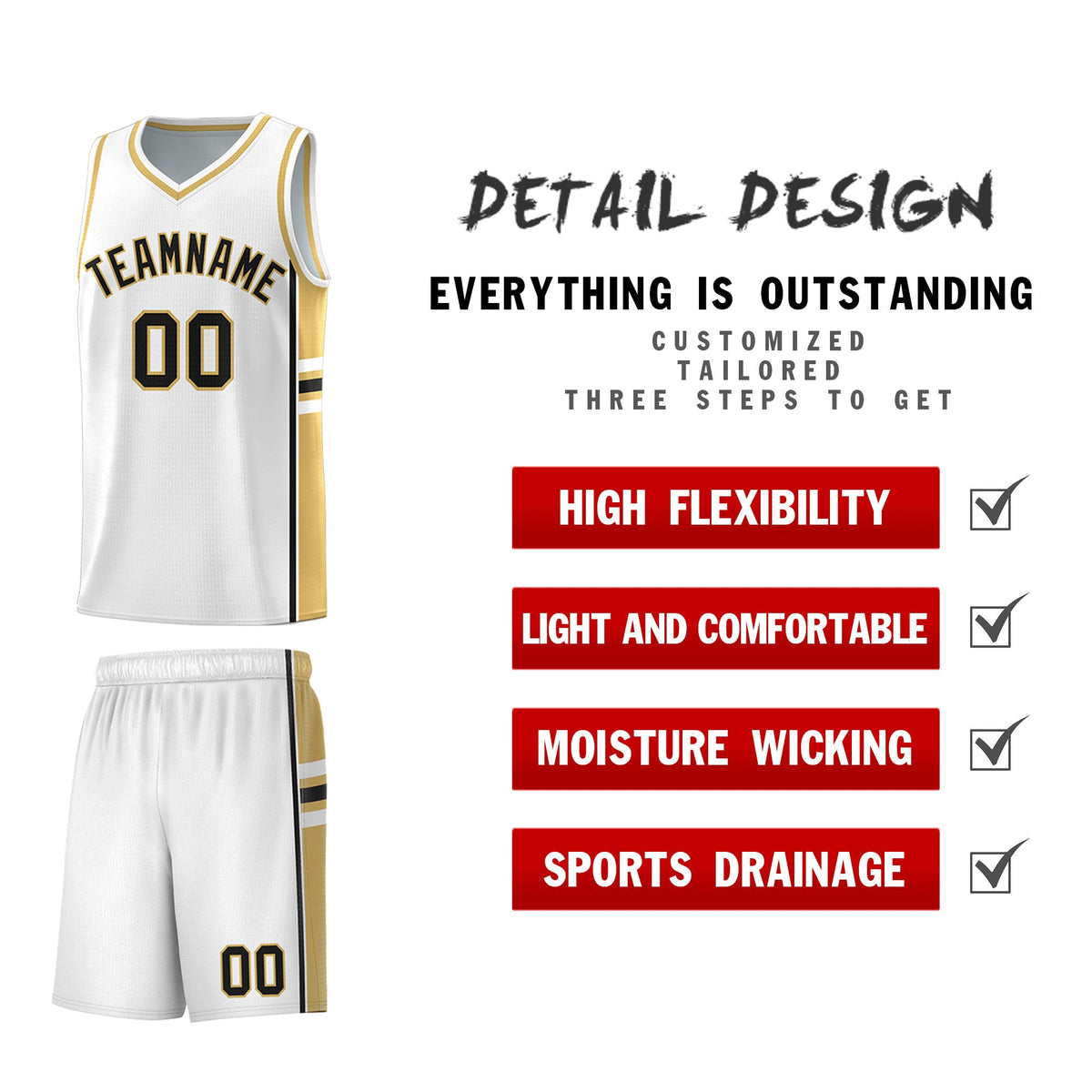 Custom Youth Basketball Jersey - White Old Gold Two-Tone Varsity Jersey Set