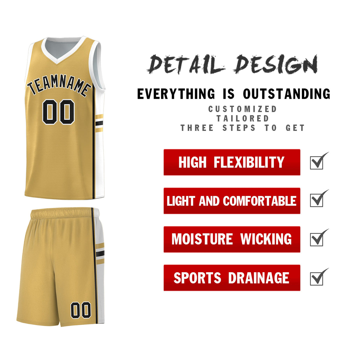 Custom Youth Basketball Jersey - Old Gold White Personalized Varsity Two-Tone Uniform