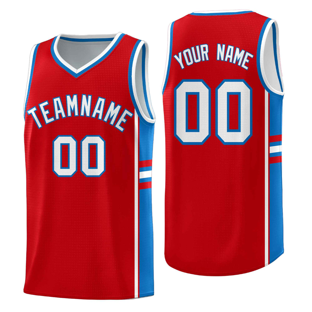 Custom Youth Basketball Jersey - Red Royal Two-Tone Classic Varsity Uniform