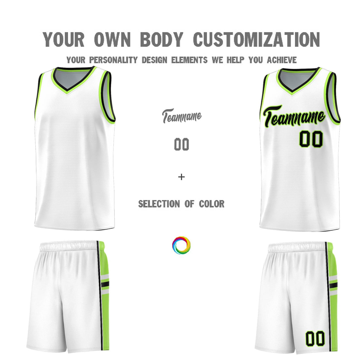 Custom Youth Basketball Jersey - White Fluorescent Green Two-Tone Varsity Jersey Set
