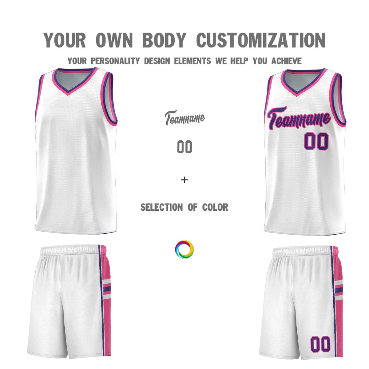 Custom Youth Basketball Jersey - White Pink Personalized Varsity Two-Tone Uniform
