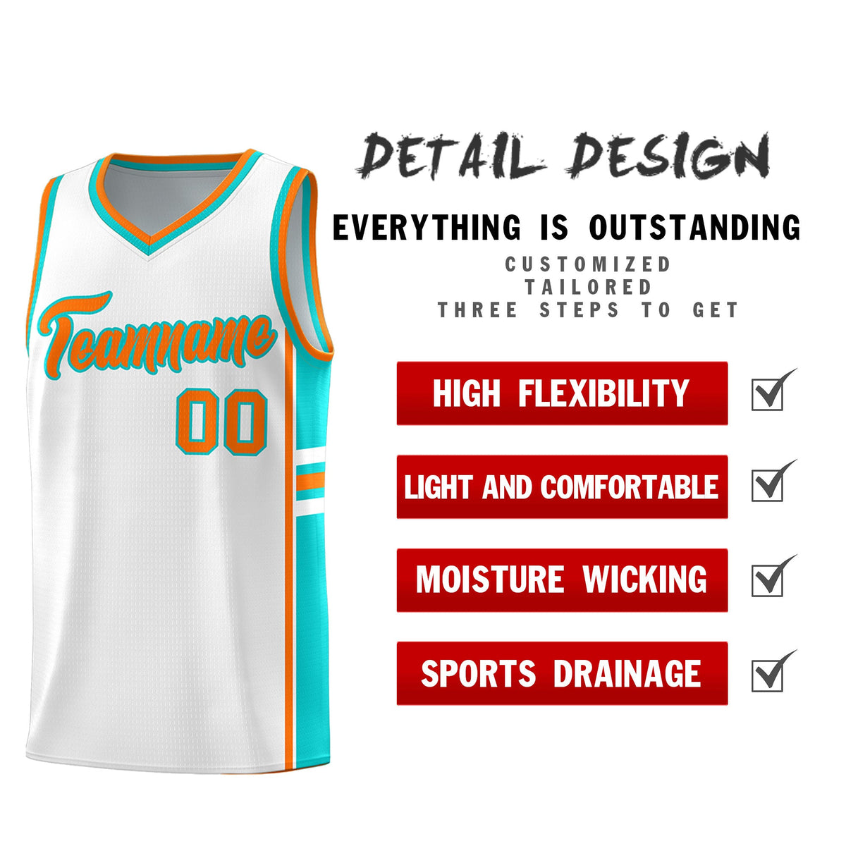 Custom Youth Basketball Jersey - White Aqua Personalized Varsity Two-Tone Uniform