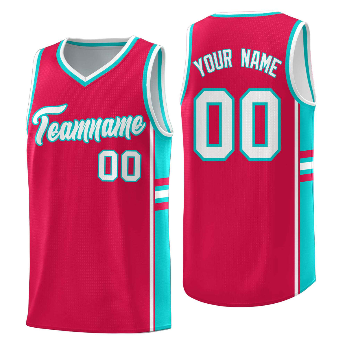 Custom Youth Basketball Jersey - Red Aqua Two-Tone Varsity Jersey Set