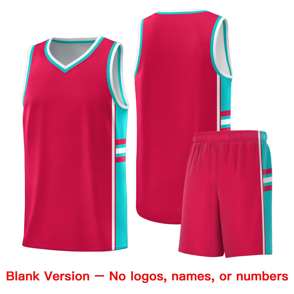 Custom Youth Basketball Jersey - Red Aqua Two-Tone Varsity Jersey Set