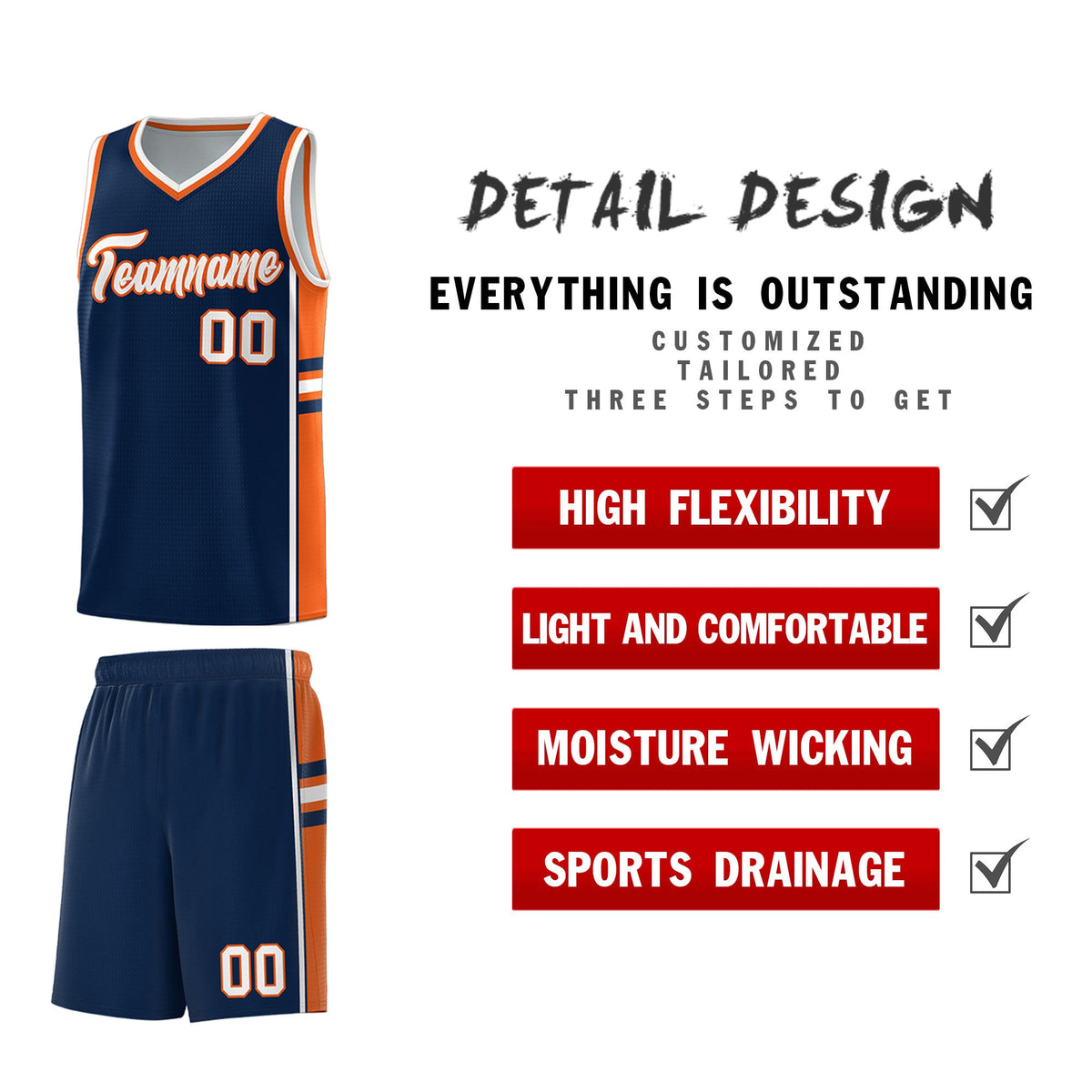 Custom Youth Basketball Jersey - Navy Orange Two-Tone Varsity Jersey Set
