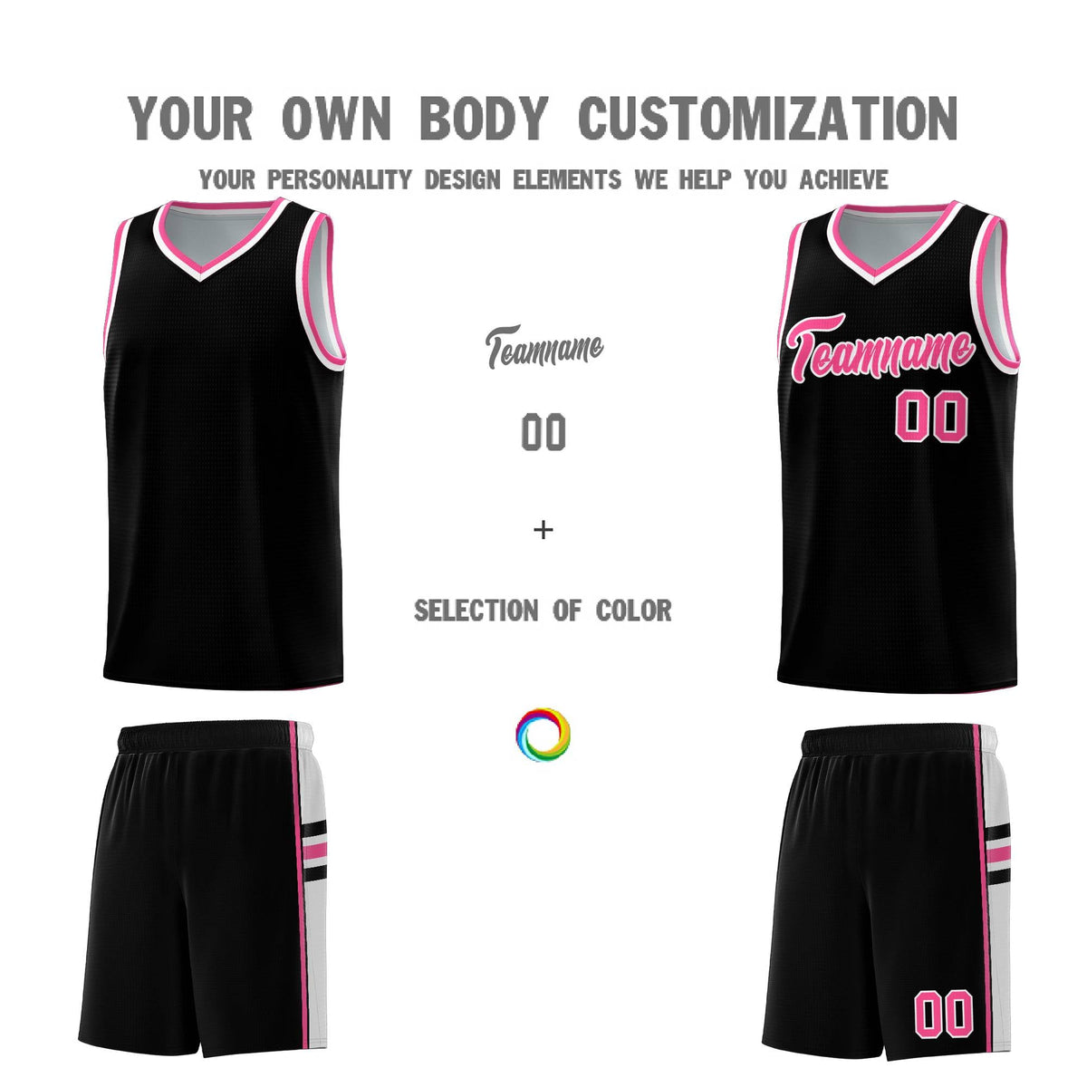 Custom Youth Basketball Jersey - Black Pink Two-Tone Classic Varsity Uniform