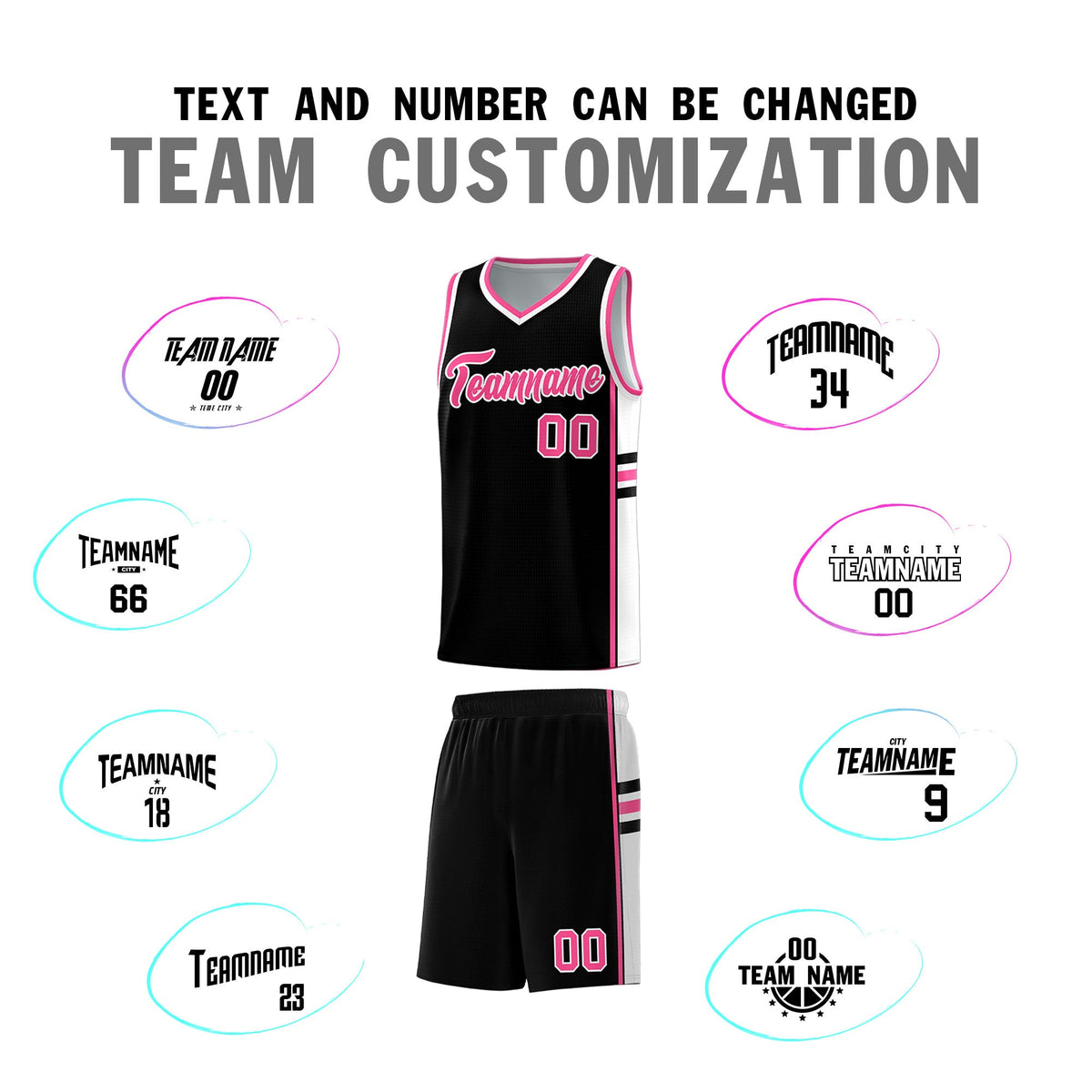 Custom Youth Basketball Jersey - Black Pink Two-Tone Classic Varsity Uniform