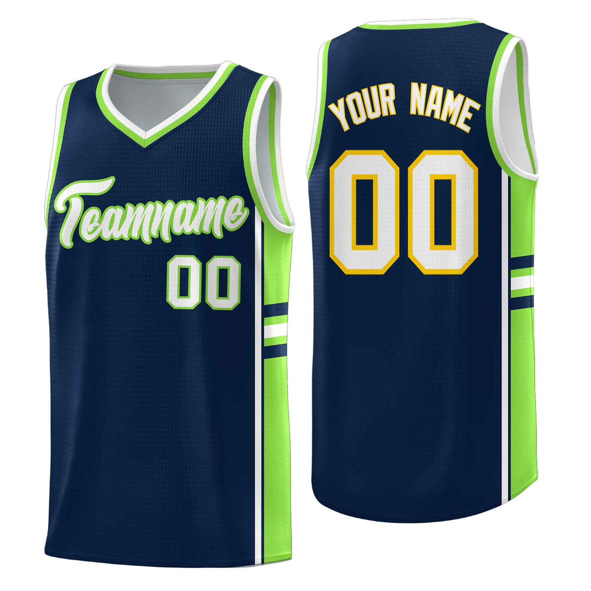 Custom Youth Basketball Jersey - Navy Fluorescent Green Two-Tone Varsity Jersey Set