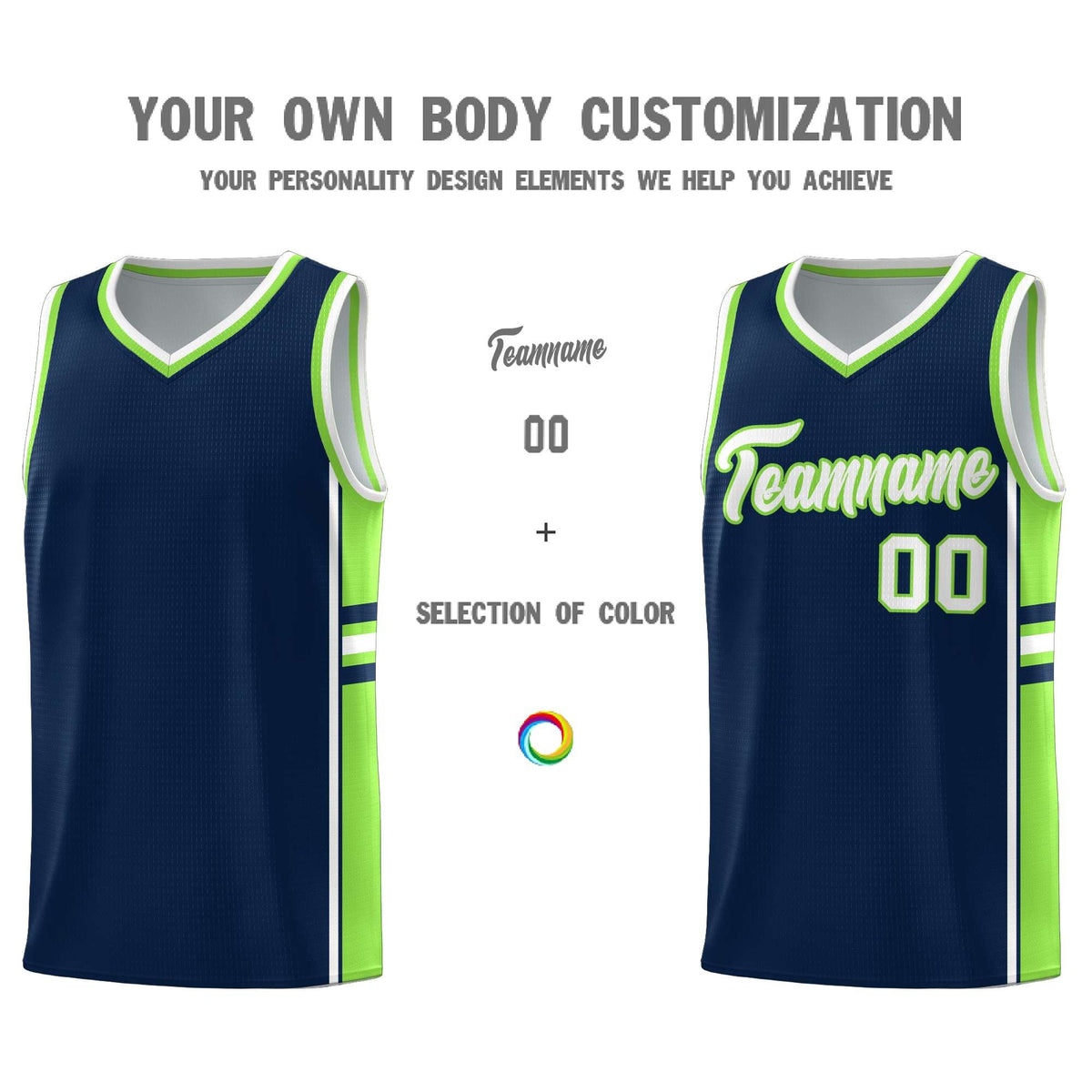 Custom Youth Basketball Jersey - Navy Fluorescent Green Two-Tone Varsity Jersey Set