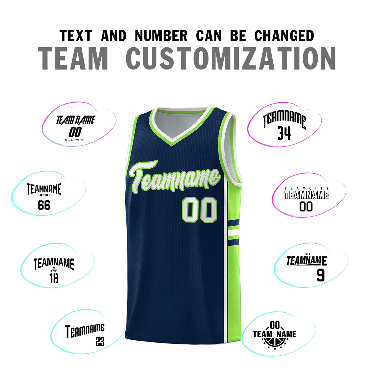 Custom Youth Basketball Jersey - Navy Fluorescent Green Two-Tone Varsity Jersey Set