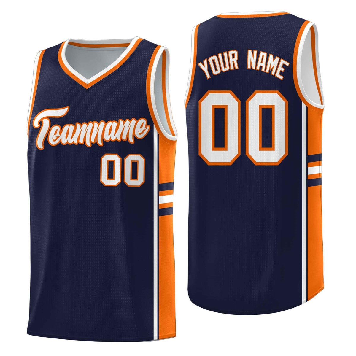 Custom Youth Basketball Jersey - Navy Orange Two-Tone Classic Varsity Uniform