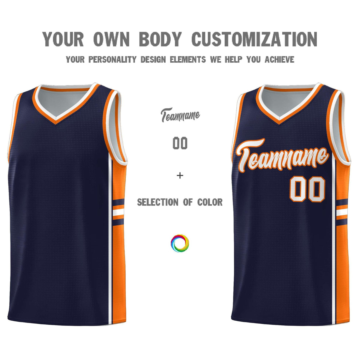 Custom Youth Basketball Jersey - Navy Orange Two-Tone Classic Varsity Uniform