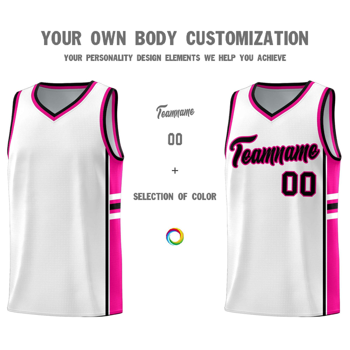 Custom Youth Basketball Jersey - White Pink Two-Tone Varsity Jersey Set