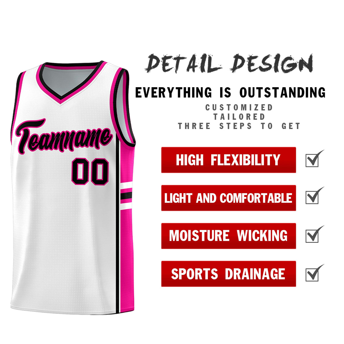 Custom Youth Basketball Jersey - White Pink Two-Tone Varsity Jersey Set