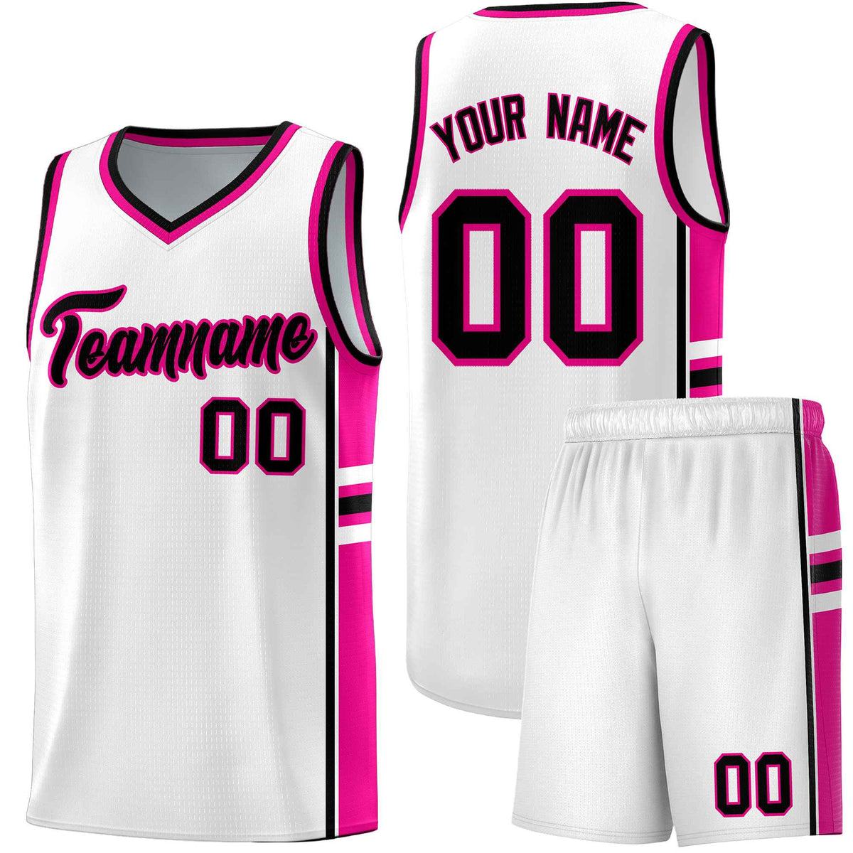 Custom Youth Basketball Jersey - White Pink Two-Tone Varsity Jersey Set