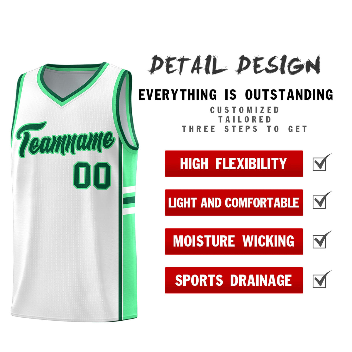 Custom Youth Basketball Jersey - White Green Two-Tone Varsity Jersey Set