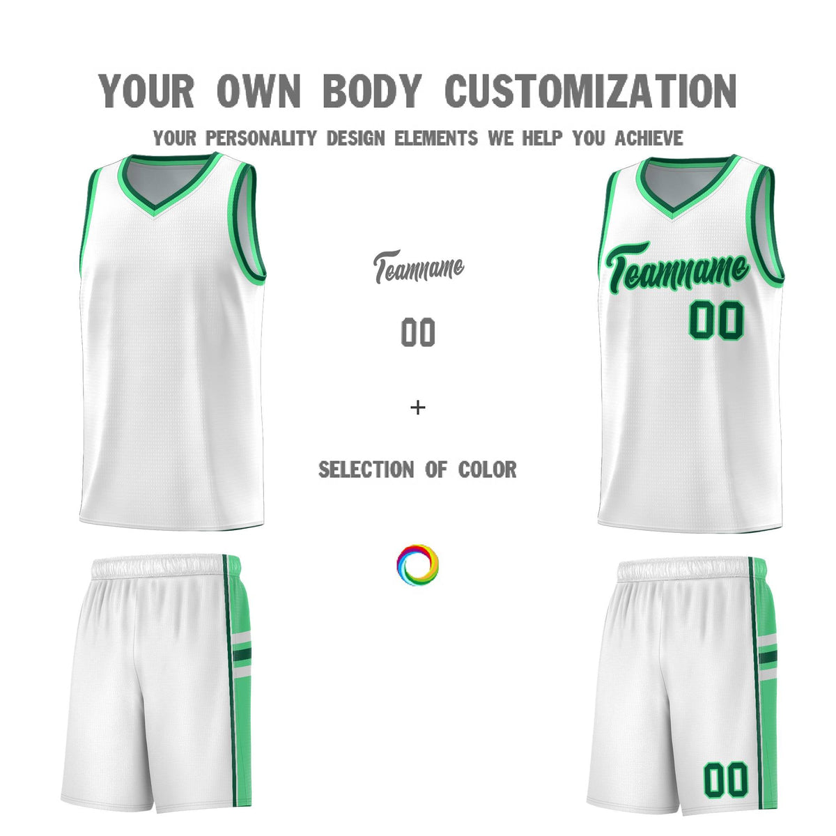 Custom Youth Basketball Jersey - White Green Two-Tone Varsity Jersey Set