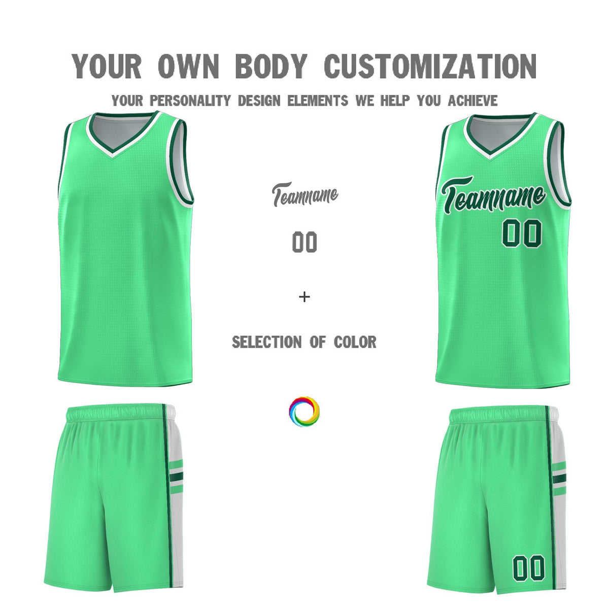 Custom Youth Basketball Jersey - Green White Personalized Varsity Two-Tone Uniform