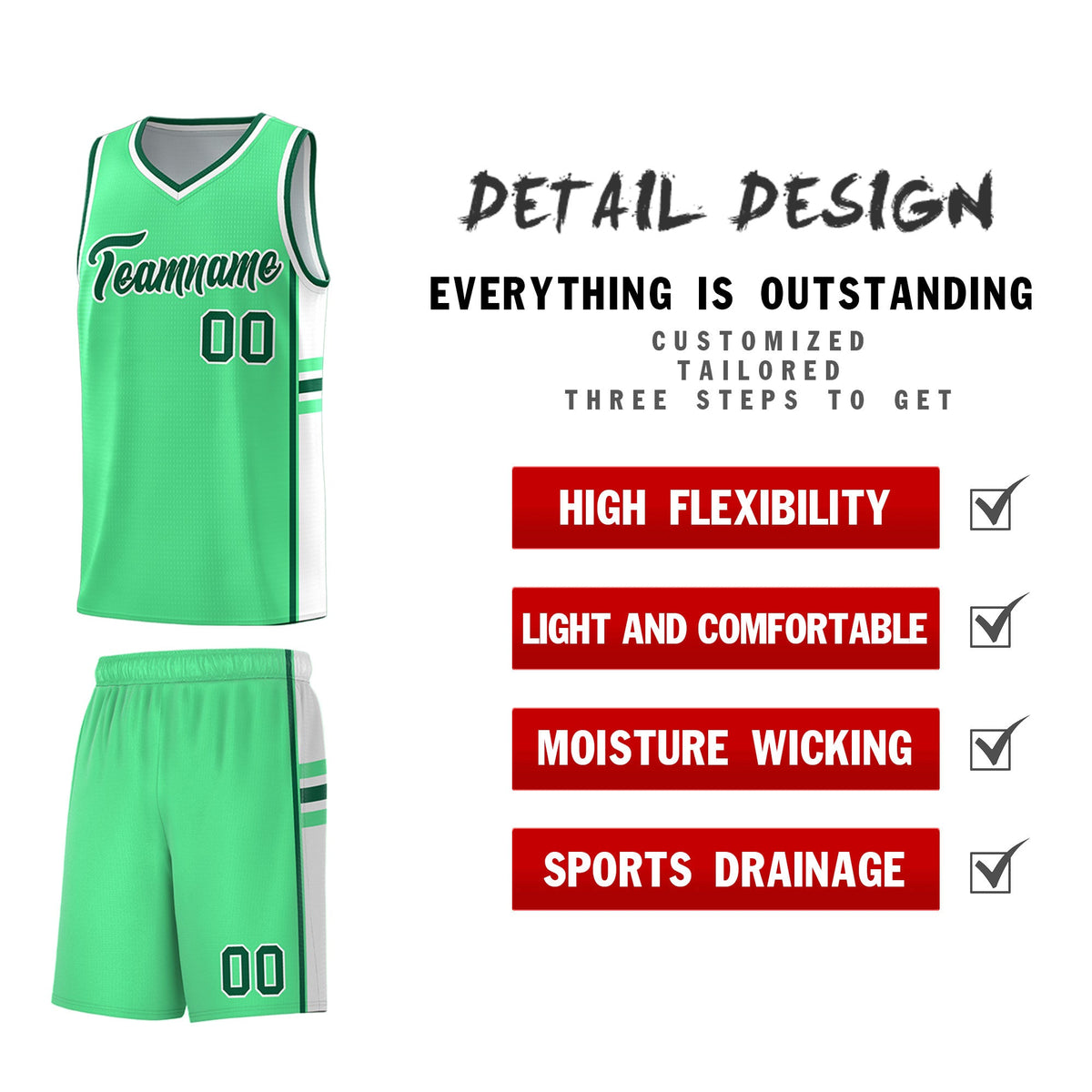 Custom Youth Basketball Jersey - Green White Personalized Varsity Two-Tone Uniform