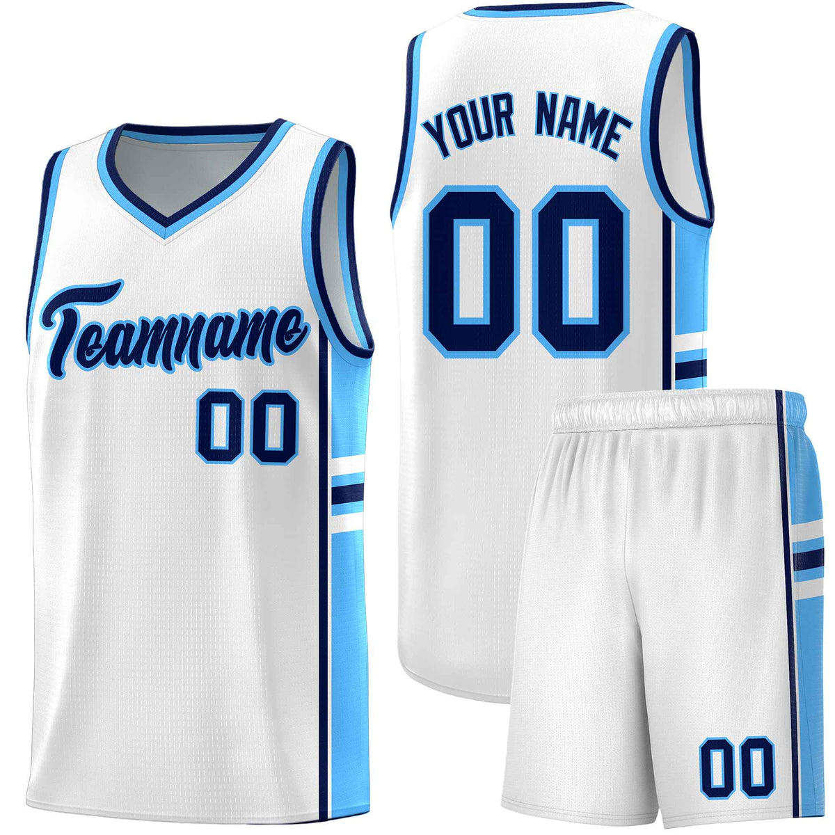 Custom Youth Basketball Jersey - White Powder Blue Two-Tone Varsity Jersey Set