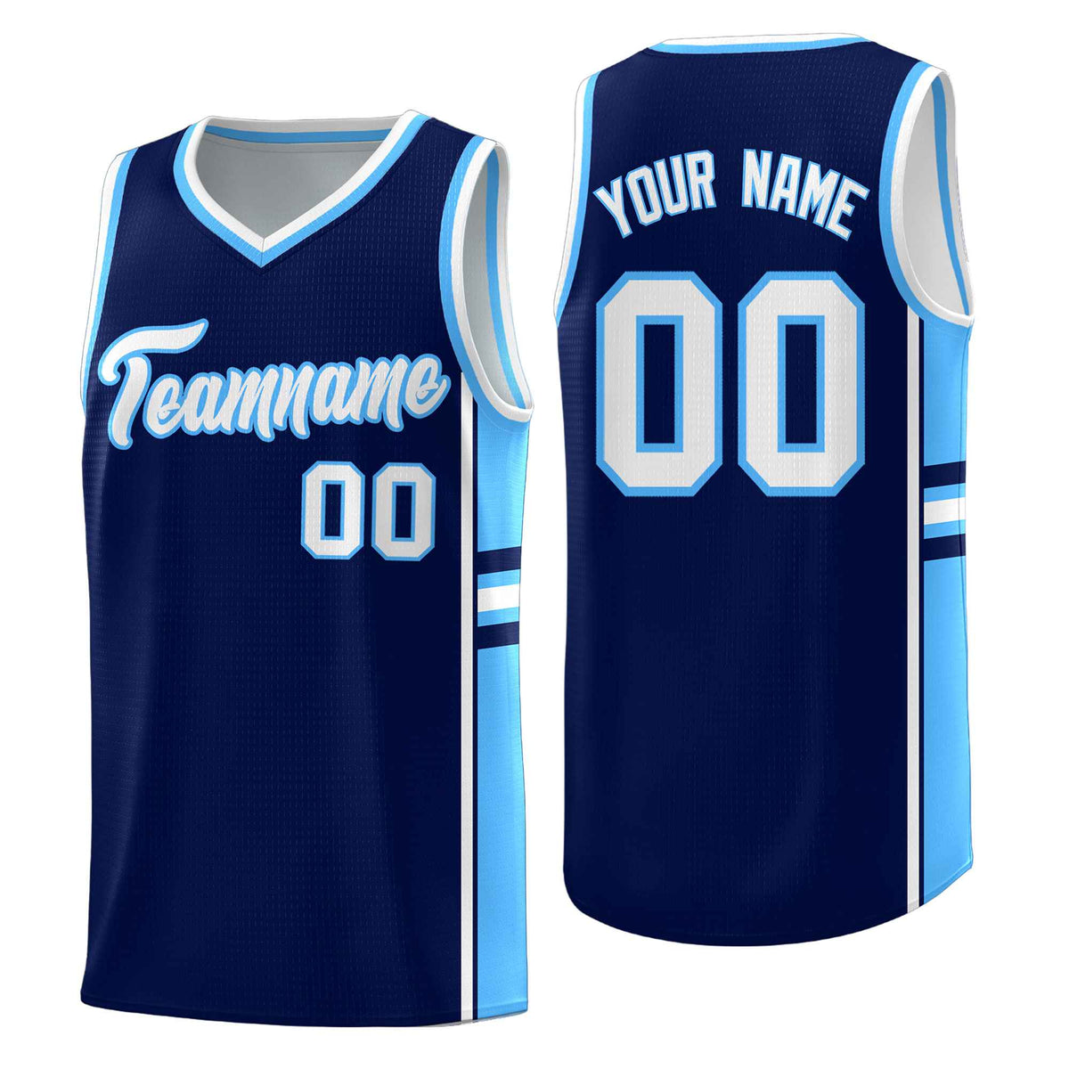 Custom Youth Basketball Jersey - Navy Powder Blue Two-Tone Classic Varsity Uniform