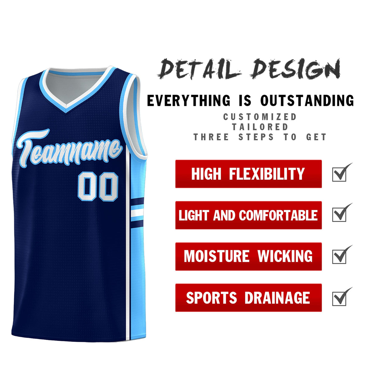 Custom Youth Basketball Jersey - Navy Powder Blue Two-Tone Classic Varsity Uniform